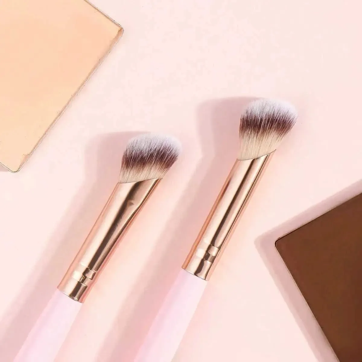 4Pcs Dual-Ended Makeup Brush Set Soft Synthetic Bristles Foundation Blush Powder Eyeshadow Brushes Portable Cosmetic Tools for