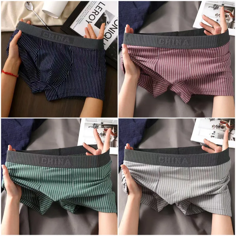 4Pcs Boxer Shorts Men's Underwear Sexy Panties Cotton Boxers Striped Underpants Male Shorts U Convex Lingerie Plus Size L-6XL
