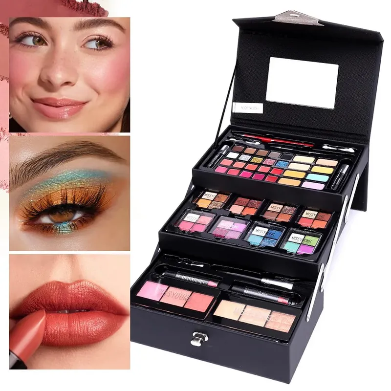 Makeup Gift Set for Women Full Kit All in One Make Up Eyebrow Powder Lipstick Lip Gloss Brush Shimmer Glitter Eye Shadow Palette