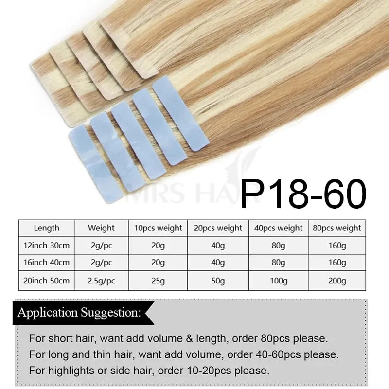 Invisible Tape in Hair Injection Tape in Human Hair Extensions #60 PU Weft Tape σε 10 τμχ/συσκευασία Προσθέστε μόνο όγκο για τρίχες στο πλάι — image 13