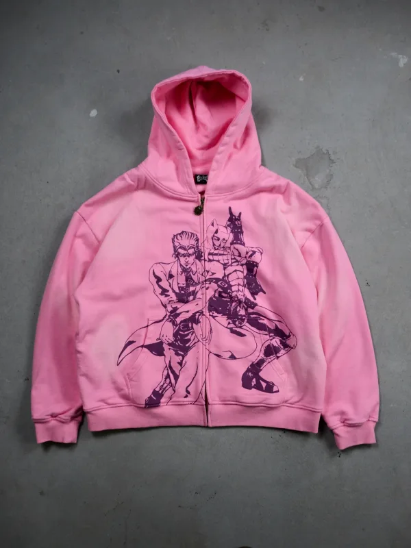 Y2k Stands Hiphop Jojo 奇妙冒險連帽衫原宿超大男女拉鍊連帽衫嘻哈情侶街頭運動衫