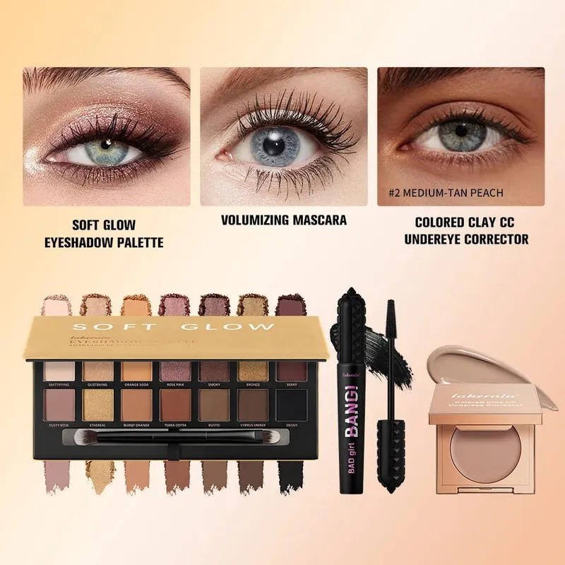 3ks/set CC Full Coverage Color Corrector Glow Palety očních stínů Volumizing Mascara Lasting Beauty Eyes Makeup Kit — image 8
