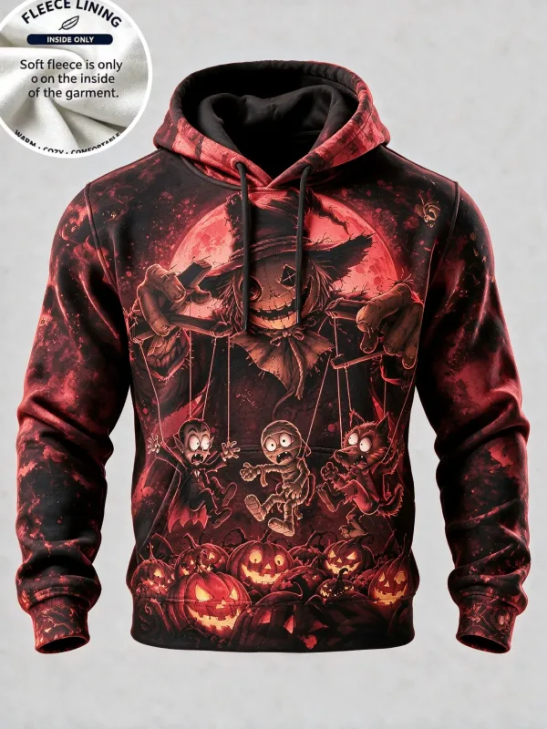 3D Print Halloween Fleece Hoodie Ghost Pumpkin Bat Spider Web Candle Graveyard Pullover Long Sleeve Kangaroo Pocket Sweatshirt