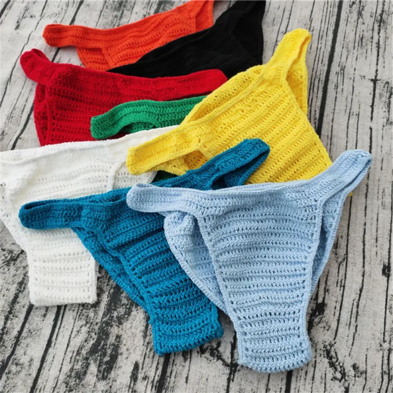 Hot Men Women Breathable Underwear Hand Crochet Low Rise Gstring Swimming Sunbathing Thong Sissy Panties Трусы Мужские — image 1