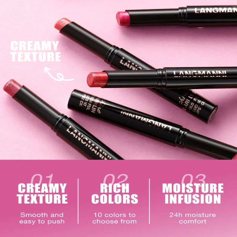 10 Colors Rotating Diamond Lipstick Slanted Glitter Shiny Metallic Lip Tint Long Lasting Nude Shimmer Shiny Lip Gloss Makeup