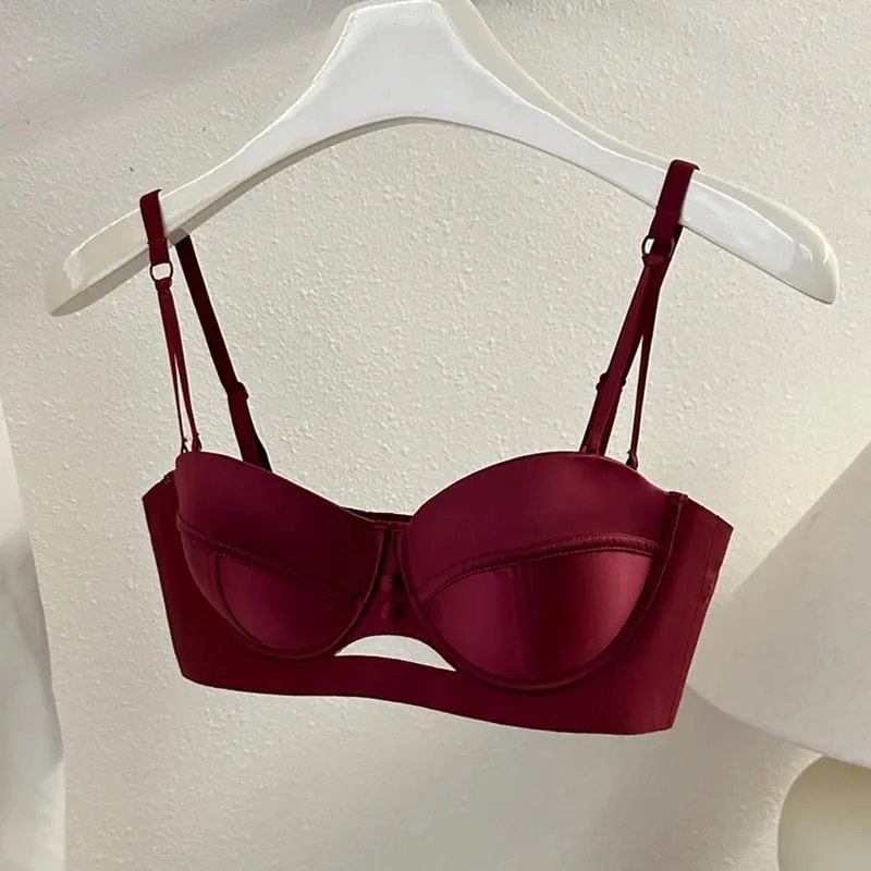 AA Cup Strapless Bra Set Fixed Half Cup Built-in Lift Lingerie Push Up Convertible Underwear Push Up Convertible Underwear