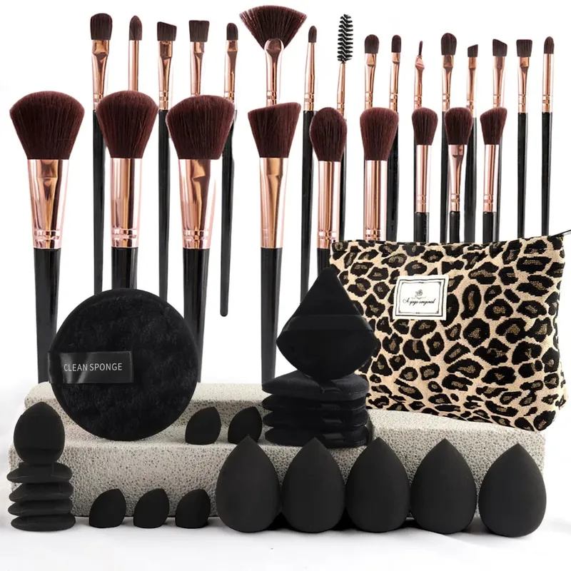 Professional Makeup Brushes Set for Foundation Eyeshadow Highlighter Blush Concealer Powder Cosmetic Tools with Sponges Kit
