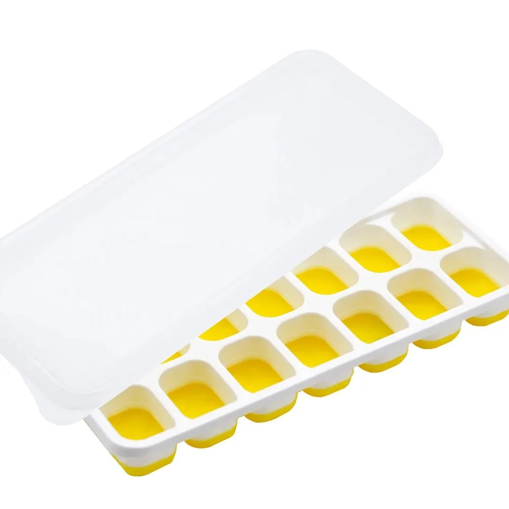 Easy-Release Ice Cube Tray 14 Ice Cube Molds with Lids Stackable Ice Cube Molds for Chilling Drinks Whiskeys Cocktails JT484