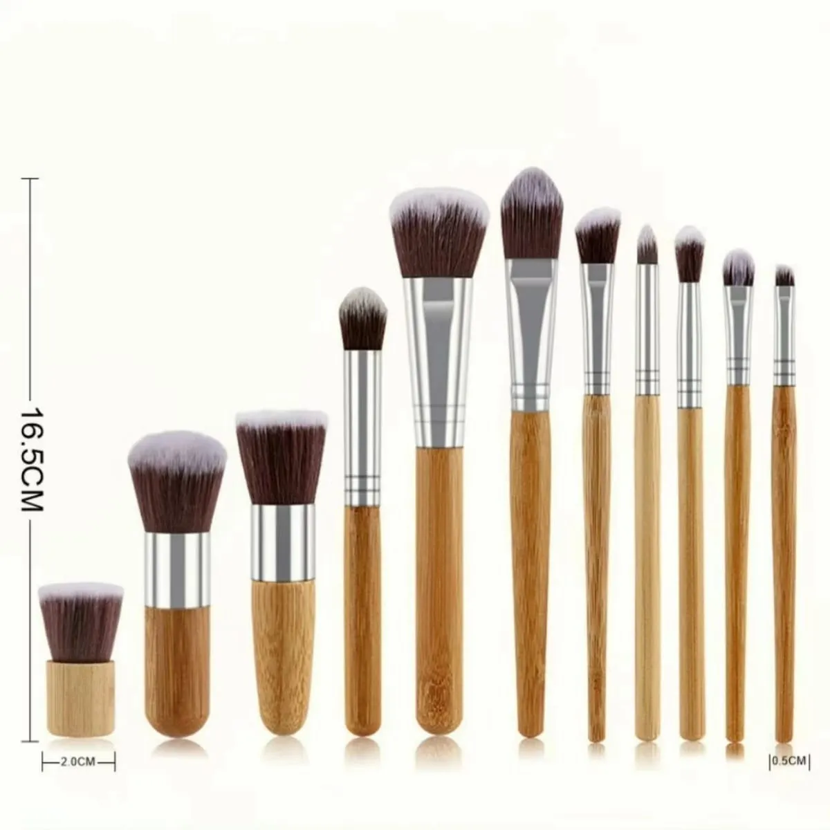 11pcs Natural Bamboo Handle Makeup Brushes Foundation Blending Make Up Tool Set With Cotton Bag — image 6