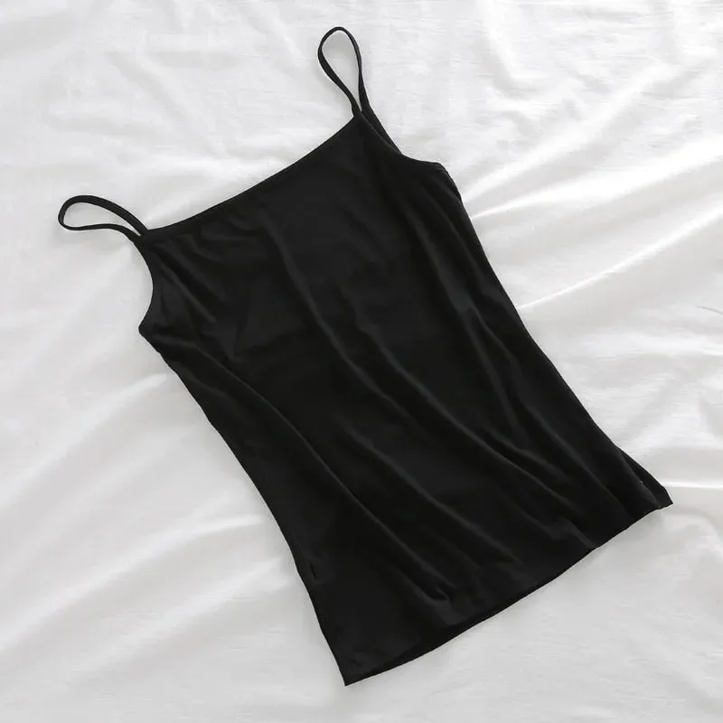 Y2K Streetwear Women Spaghetti Strap Crop Top With Bra Bodycon Sleeveless Cami Tube Top Basic Camisole Tees Korean Women Clothes