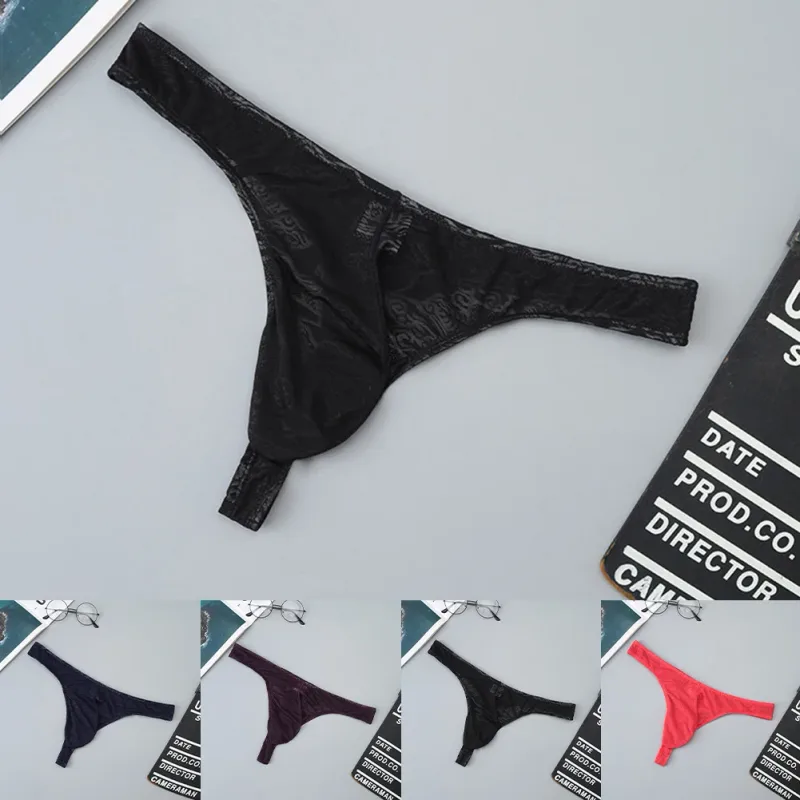 Männer Spitze Jacquard G-string Unterwäsche Hohe Dehnbare Große Tasche Tanga Höschen Sexy Homosexuell Erotische T-back Unterhose