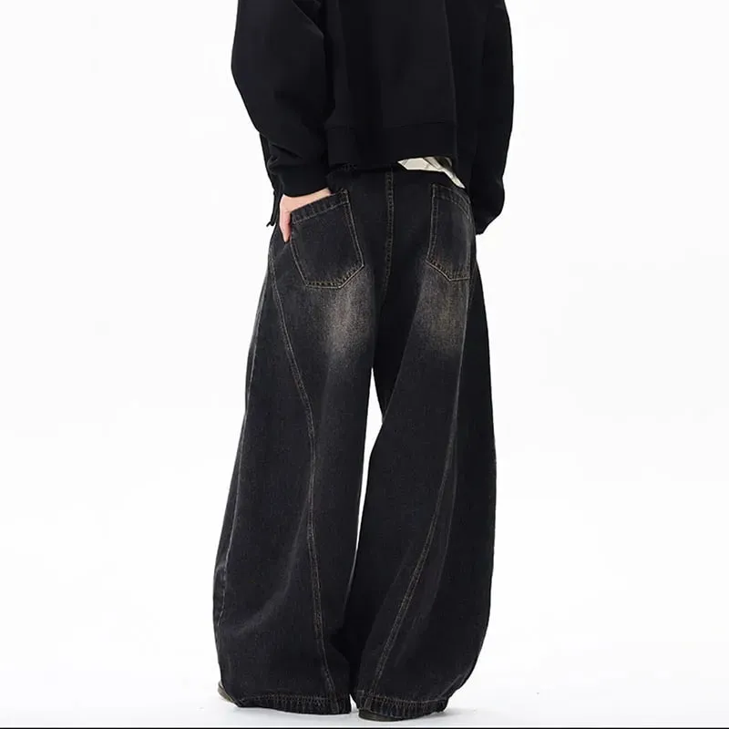 Spring New Men'S Jeans Wide Leg Pants Loose Machete Jeans Vintage Lightning Cracked Denim Trousers — image 6