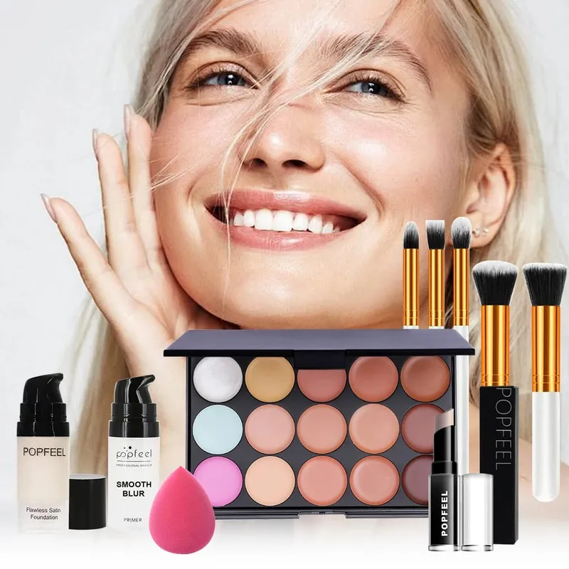 10-Piece Face Makeup Set - Beginner-Friendly Foundation Concealer & Brush Combo - Complete Face Makeup Kit for Flawless