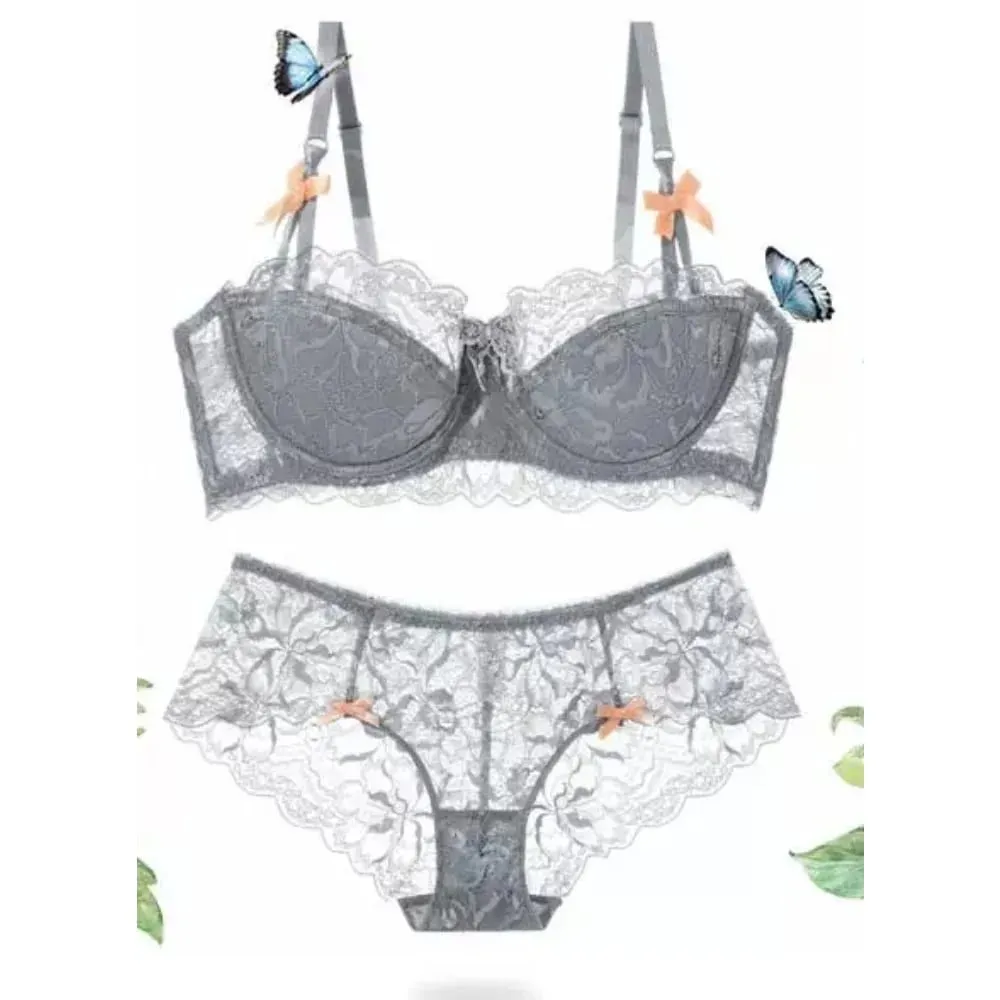 セクシー Trend Sommer Halv Cup BH Sæt Tynd Stor Bust Minimizer Indsamlet Abstinens Lingeri Til Kvinder Daglig Søvn Fritidstøj