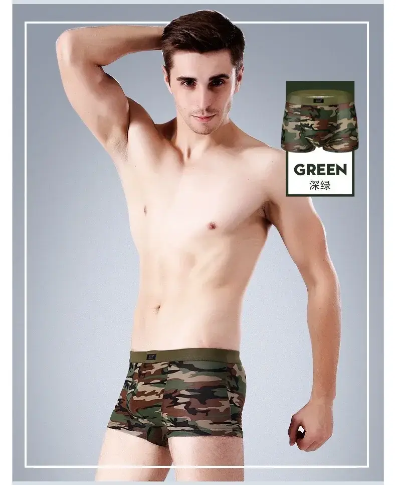 4Pcs/Lot Men's Underwear Camouflage Color Sexy Boxer High-quality Bamboo Fiber Soft Breathable Antibacterial Men's Boxer Shorts