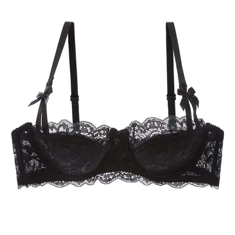 Rabbit Ear AB Cup Pure Desire Girl Bra Set | Pull-up Bra with Bow | Breathable French lace Bra | Anti-slip Cup Date Night — image 8
