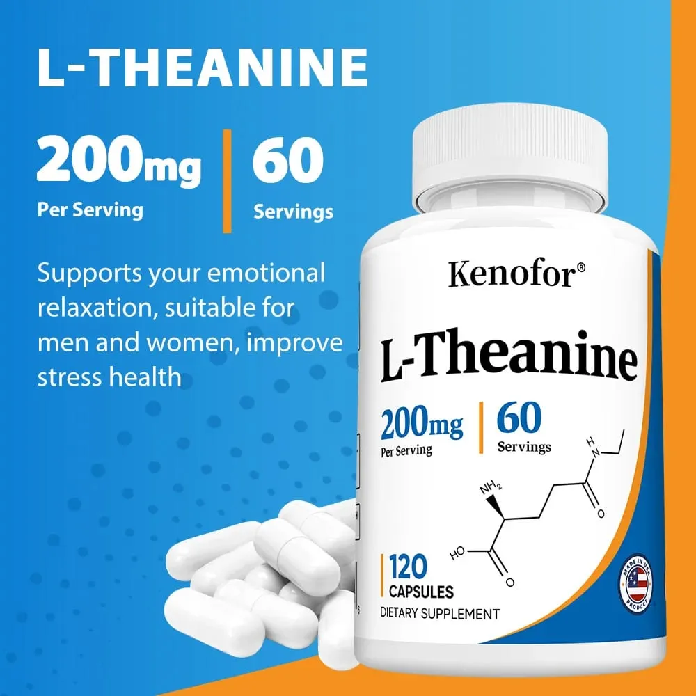 L-Theanine 200 Mg Extra Strength Theanine Supplement – ​​Focus and Relaxation Support Improved Sleep Non-GMO and Gluten-Free