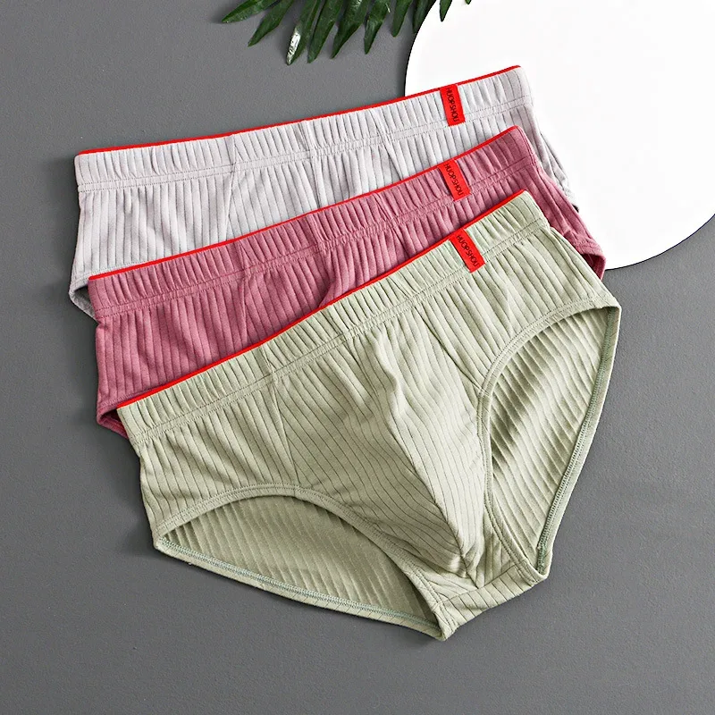 1/3 pçs cuecas masculinas meados de cintura elástica macia respirável anti-séptico u convexo listrado cor sólida casual cuecas masculinas