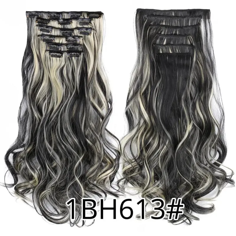 Black Clip In Extensions Straight 22" Long Synthetic Thick Clips On Hair Piece For Women 6Pcs/Set Curly Full Head Weddings Daily