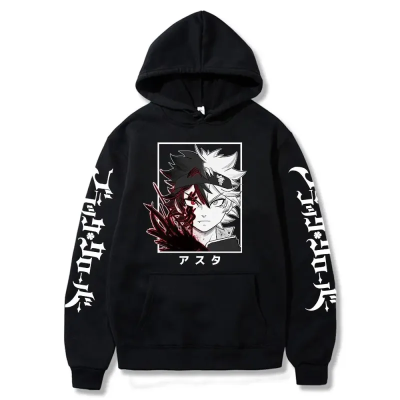 Black Clover Anime Men's Clothes Hoodie Sweatshirts Harajuku Manga Asta Oversized Winter Long Sleeve Streetwear Hoodies