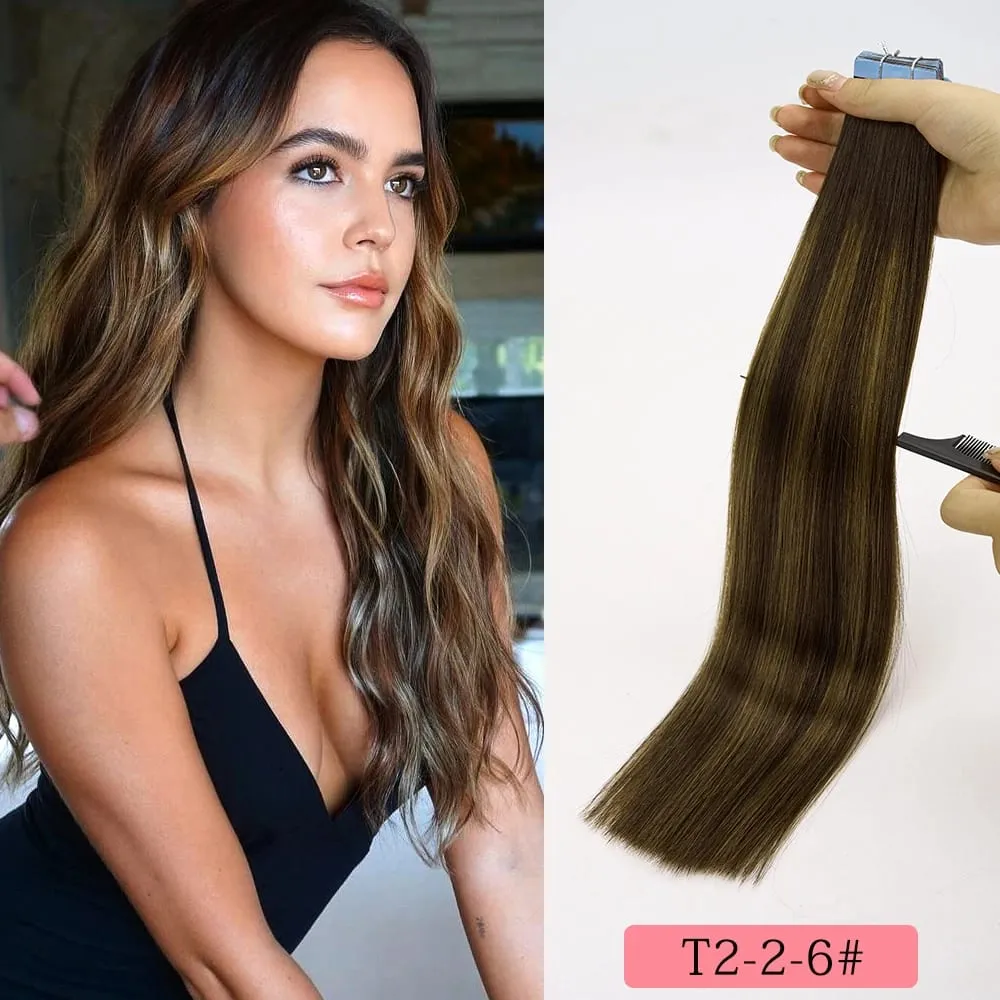 12A Tape In Hair Extensions Human Hair 100% Natutal Remy Hair Italy Tape for Strong Hold Seamless Skin Weft for Fine Hair