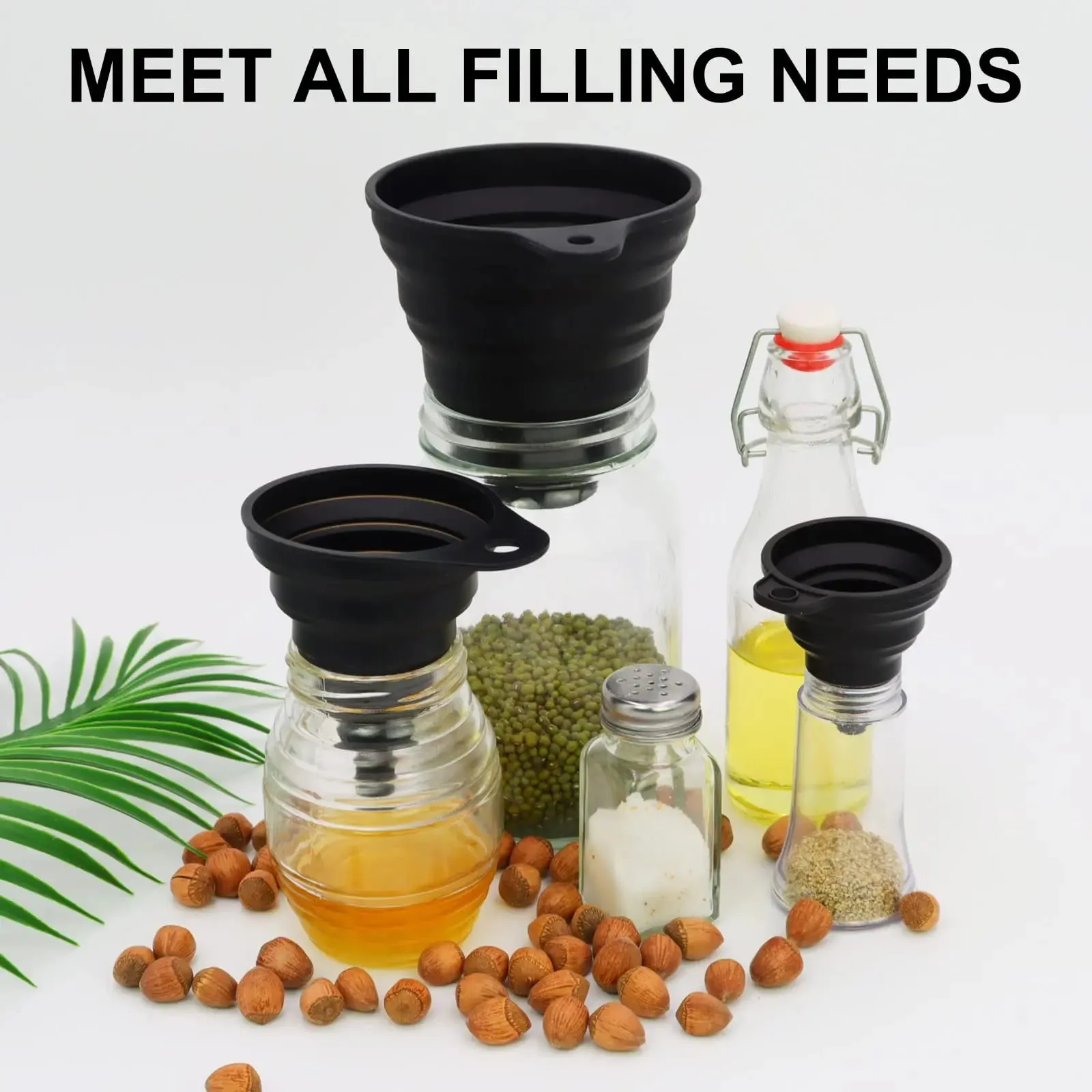 3 Pcs Silicone Collapsible Funnel Set Foldable Large Canning Jar Funnel for Wide Mouth and Regular Bottles Kitchen Use Filling
