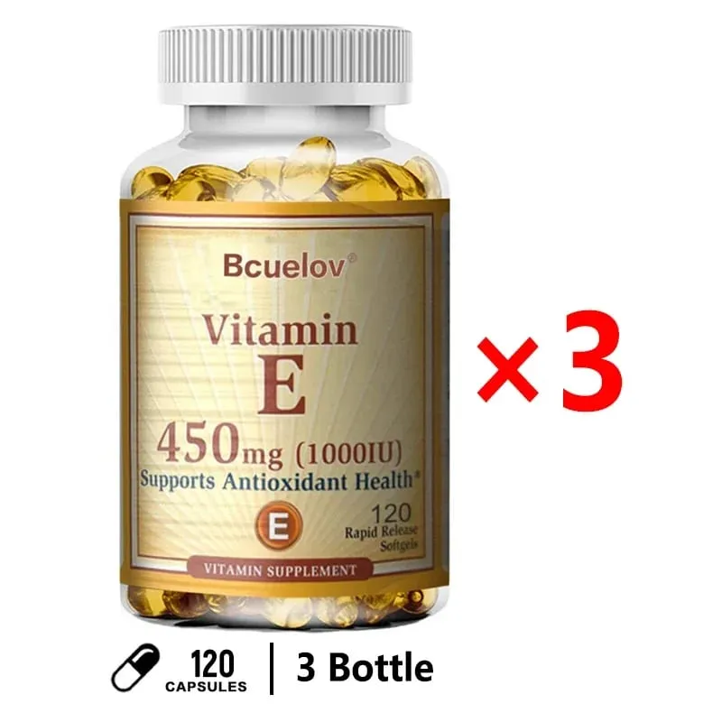 Campuran Bcuelov Vitamin E 450MG (1000 IU) Mendukung Sistem Kekebalan Tubuh & Nutrisi Kulit - Antioksidan Alami - Bebas Gluten & Susu