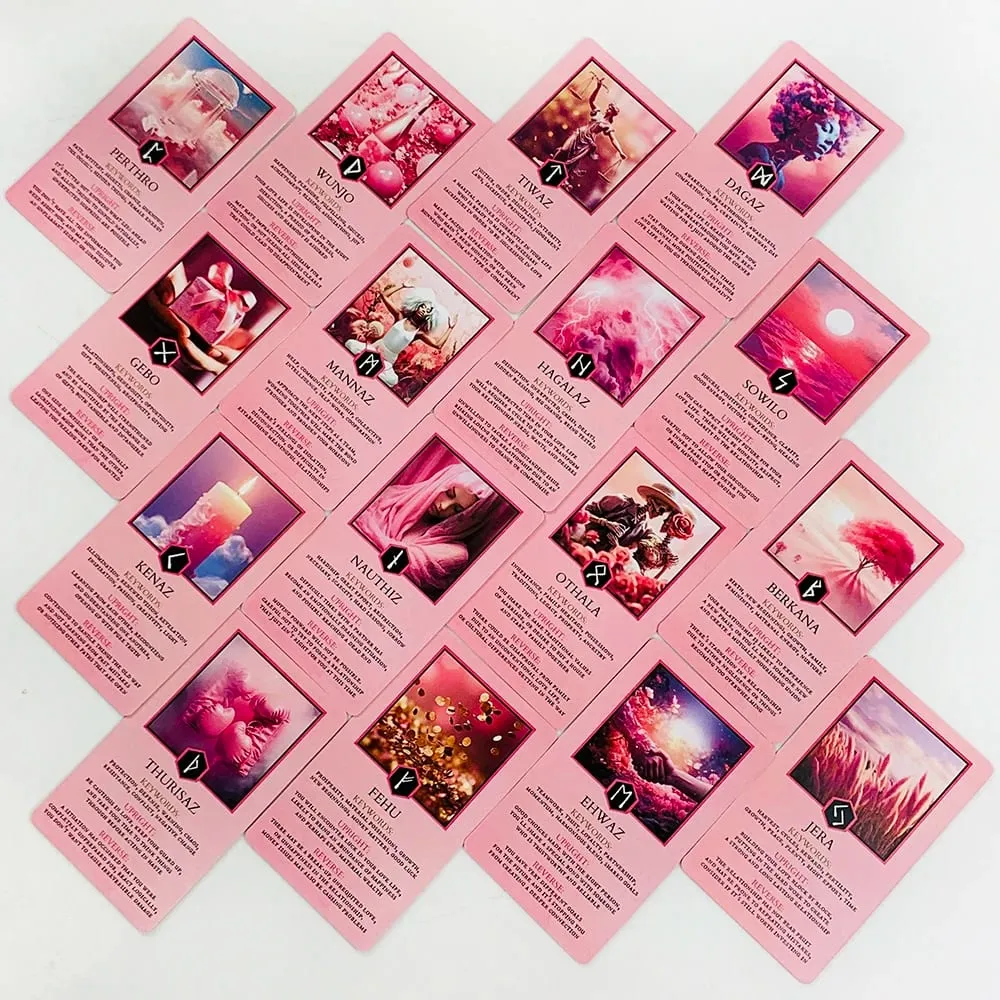 Pink Oracle Cards For Relationship Guidance & Divination - Elder Futhark Rune Meanings Perfect For Collector & Gift Giving
