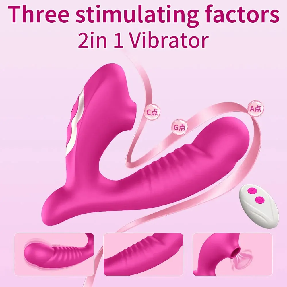 2 IN 1 Thrusting Sucking Vibrator for Women Vagina G-Spot 10 Modes Vibrating Nipple Clitoral Massager Sex Toy for Women Couple