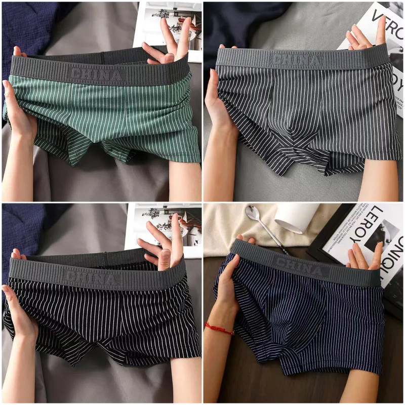 4Pcs Boxer Shorts Men's Underwear Sexy Panties Cotton Boxers Striped Underpants Male Shorts U Convex Lingerie Plus Size L-6XL