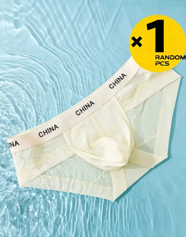 Slip en soie glacée pour hommes, Ultra fin, respirant, transparent, sous-vêtements doux, large ceinture, culotte confortable et fraîche, couleur aléatoire, 1 pièce