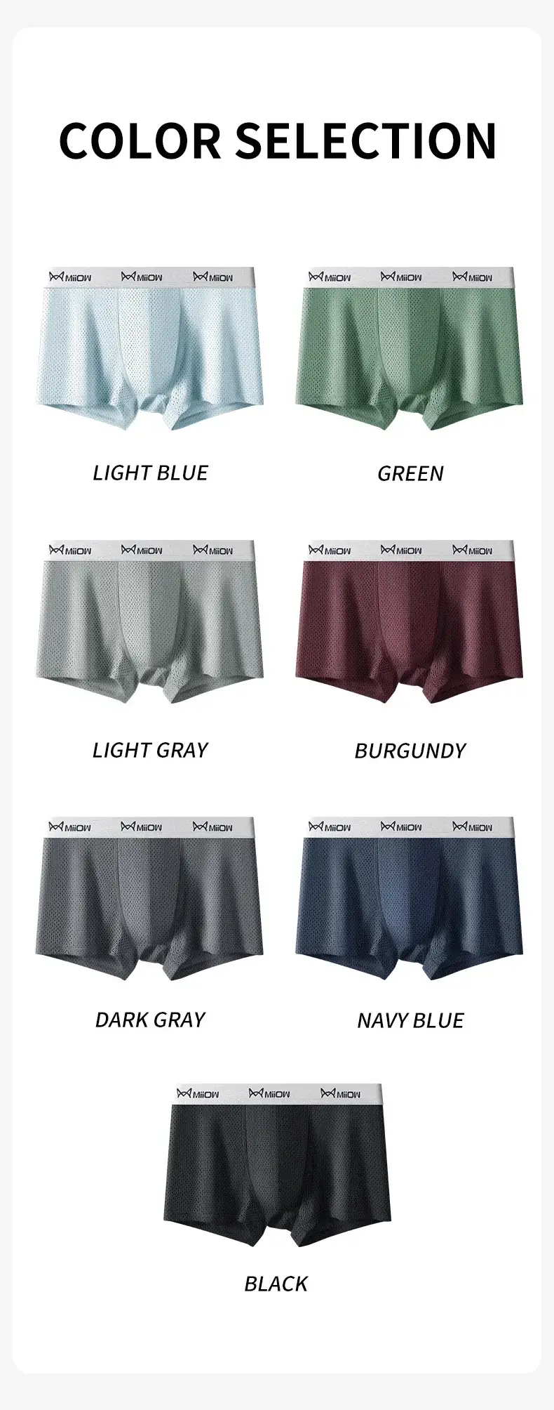 MiiOW 4Pcs Ice Silk Men's Boxershorts Breathable Mesh Mens Underpants Boxers 7A Antibacterial Crotch Man Underwear Mens Panties