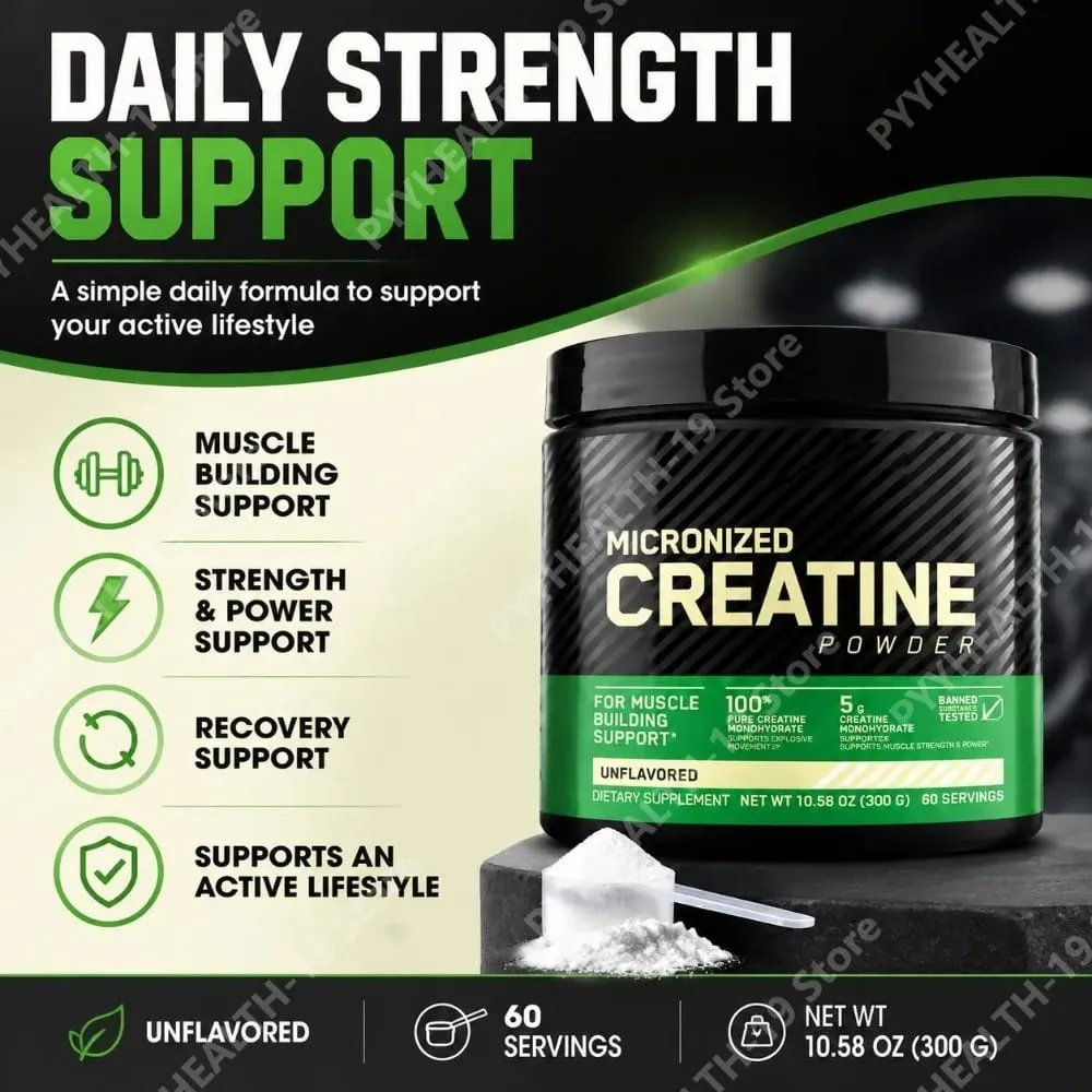 Micronized Creatine Monohydrate Pure & Unflavored Powder for Muscle Building Strength Power & Recovery Support Adults 300g