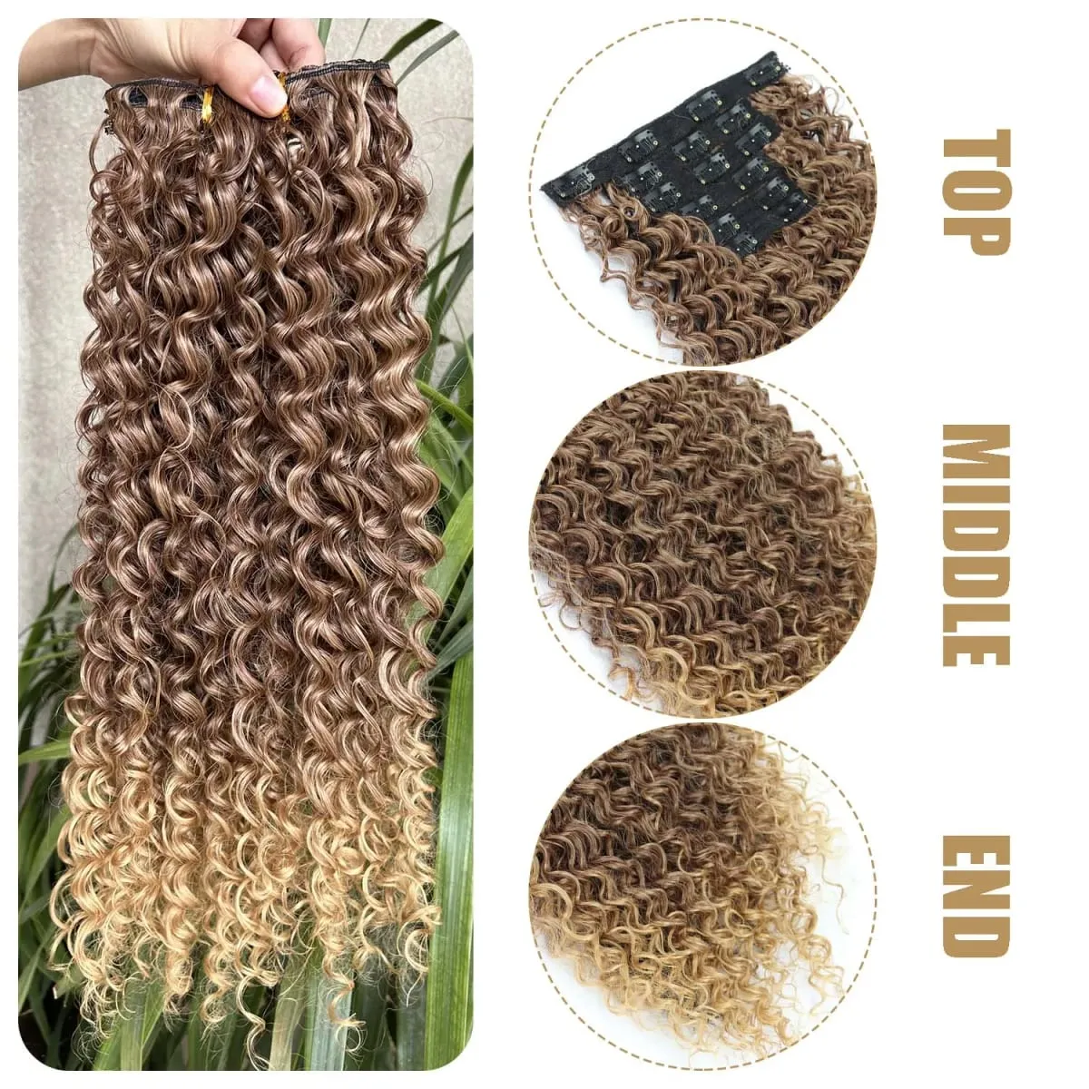 16 Clip In Hair Extensions Synthetic Kinky Curly Full Head Fake Pieces Brown Black Hair Extensions Suitable For Black Women