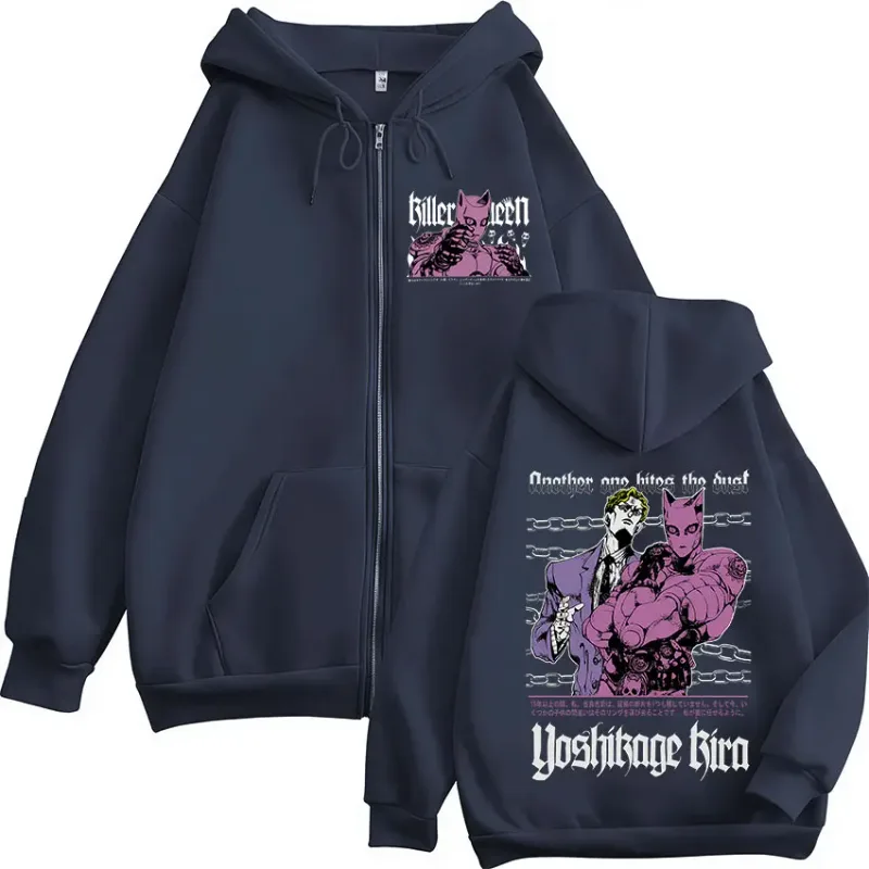 Anime Jojo Bizarre Adventure Kira Yoshikage Killer Queen Zipper Hoodies Homens Mulheres Roupas Moda Zip Up Moletons Jaquetas