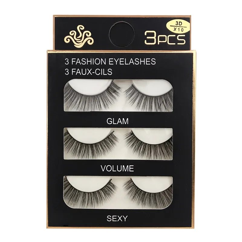 Faux Cils 3 Pairs False Eyelashes Natural Long 3D Mink Lashes Soft Fluffy Wispy Handmade Fake Lashes Eye Makeup Tools Maquiagem