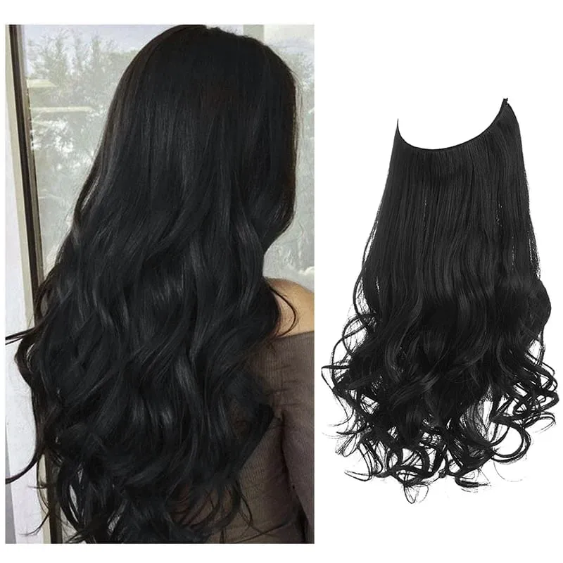 Nice Premium Synthetic Invisible Wire With Clip In Hair Extensions Daily Use Hairpieces Long Brown Natural Wavy Fake Hair piece