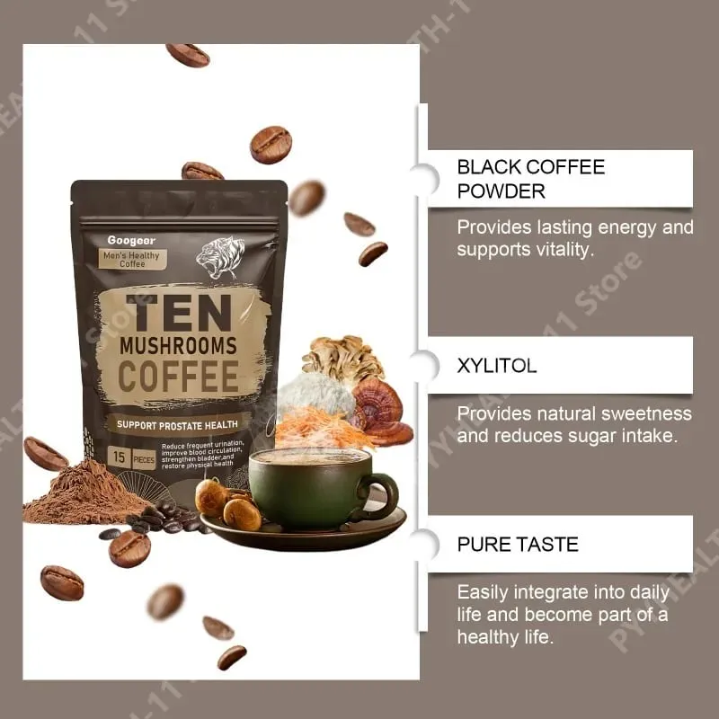 Integratore di funghi in polvere con 10 miscele di funghi Funghi sani per uomo Caffè in polvere Nutrizione quotidiana e supporto energetico