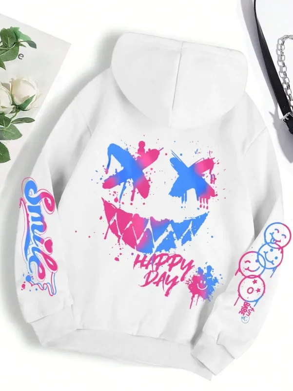 New Autumn Men's Personalized Smiling Face Print Comfortable Breathable Hooded Sweatshirt Outdoor Street Fashion Hooded Sweatshi — image 8