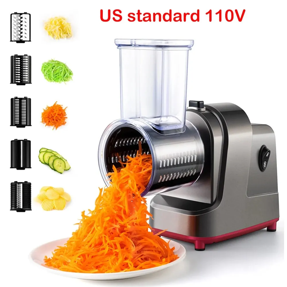 Cortadora de verduras eléctrica 5 en 1 de 250W, trituradora automática para ensaladas, rallador de queso, cortador de repollo y zanahoria JT253