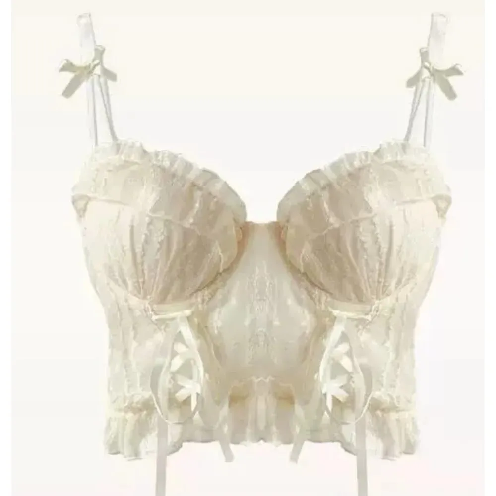 Sweet Ruffle Lace Bra Set Women Small Bust Push Up Mesh Cross Strappy Pure Gentle Daily Soft Lingerie Underwear 2 Pieces 32-38AB — image 5