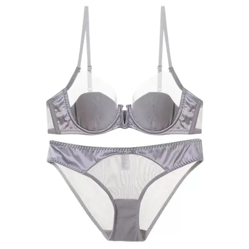 French Mesh Sexy Smooth Underwear Push-up Thin Cup Bra Soft Underwire Bra