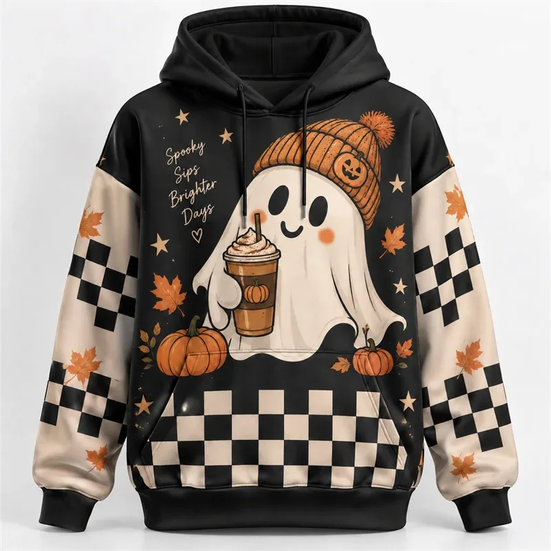 Halloween Hoodie 3D All Over Print Polyester Sweatshirt Gothic Ghost Pumpkin Bat Witch Skull Horror Streetwear Pullover Unisex