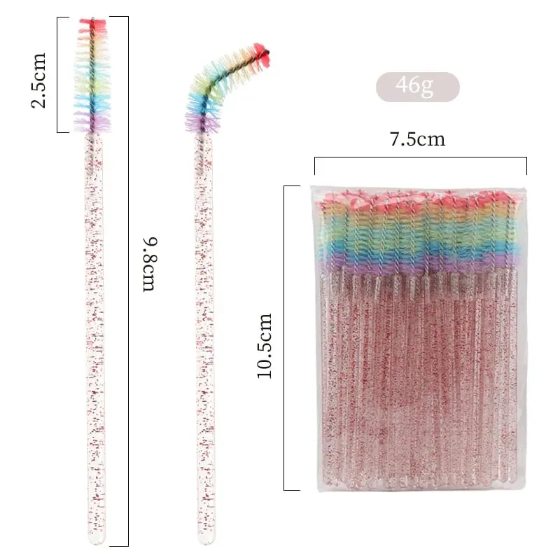 50pcs Disposable Crystal Eyelash Brush Lash Extension Makeup Brushes Mascara Wand Applicator Eyebrow Comb Rainbow Microbrush — image 2
