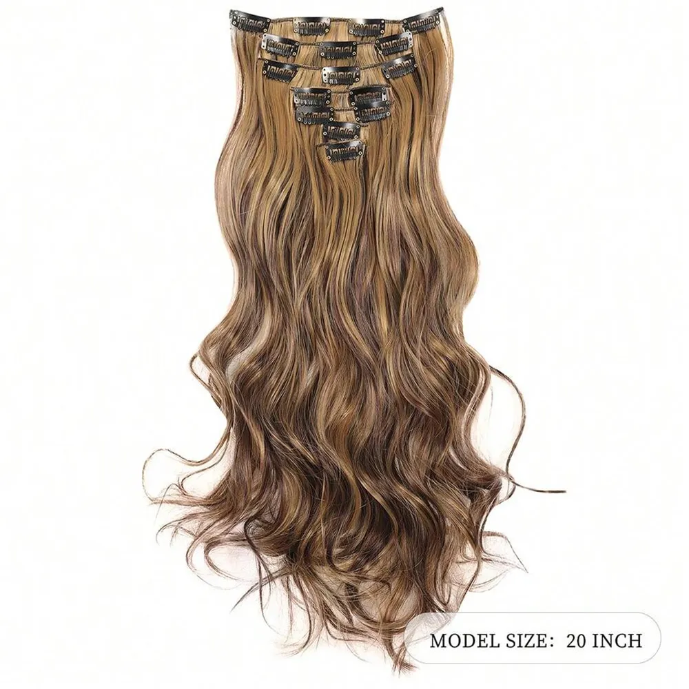 7 Clips In Hair Extensions Lange Golf Kapsel Zwart 20 inch Natuurlijk Synthetisch Haar Dagelijks Gebruik Haarstukje Voor Vrouwen