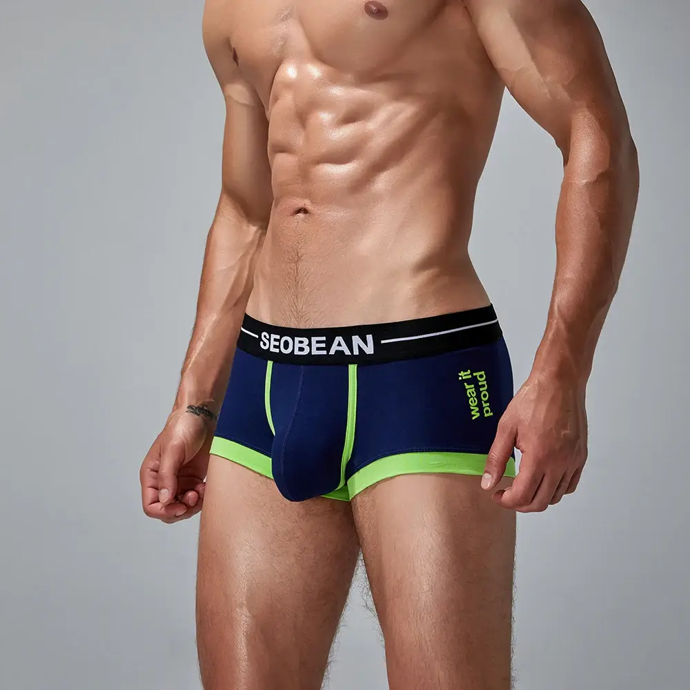 Seobean 4-Pack Men's Cotton Underwear Comfortable Breathable Sweat-Absorbent Flat-Bottom Briefs
