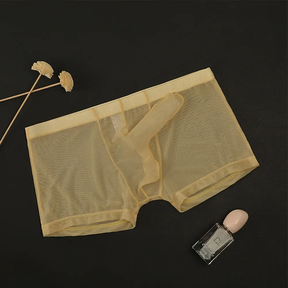 Biancheria intima leggera trasparente da uomo sexy in rete trasparente trasparente con boxer traspiranti, mutandine boxer maschili con separazione di proiettili