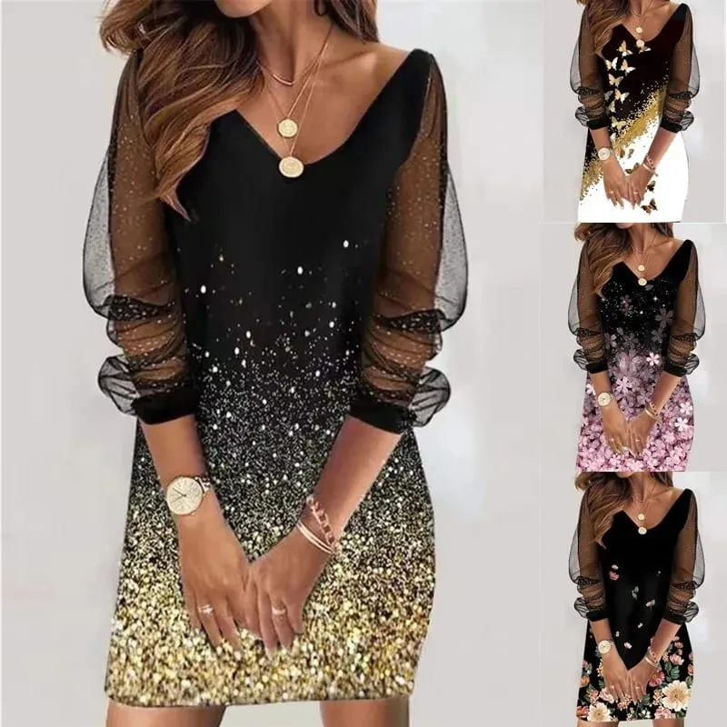 2024 New Spring-style Round Neck Sequins Perspective Gauze Lady Dress — image 2