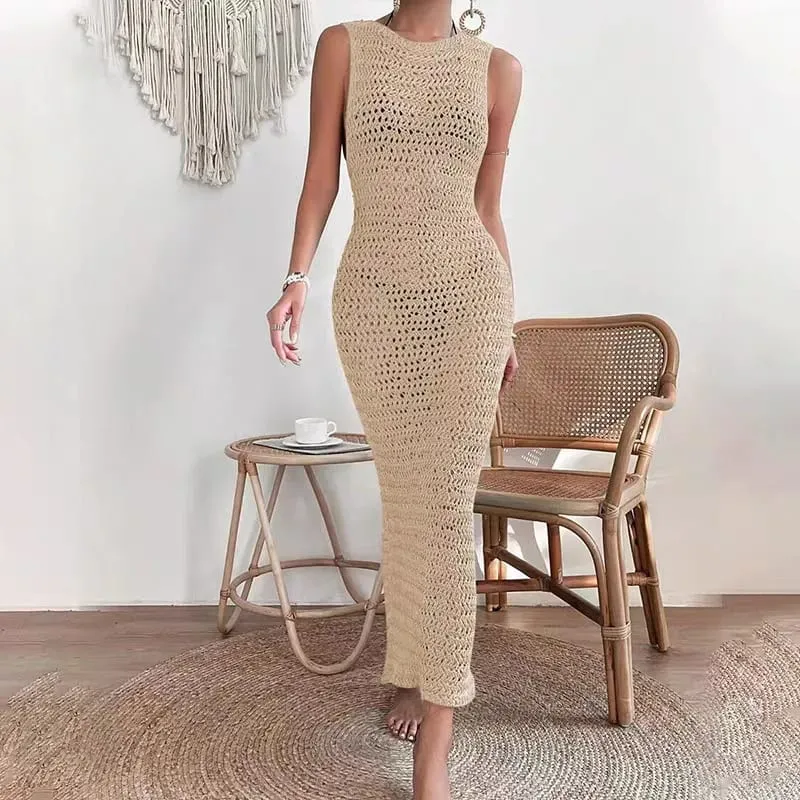 Dresses for Women New Summer Black Sleeveless Women Dress Slim Sexy O-Neck Hollow Out Dress Women Vestidos De Verano Mujer Q250
