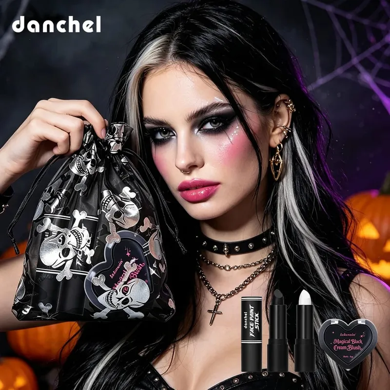 Halloween Gothic Makeup Kit Storage Bag Dark Cream Blush Black White Face Paint Stick Cosplay Party Festival Face Body Makeup — image 2